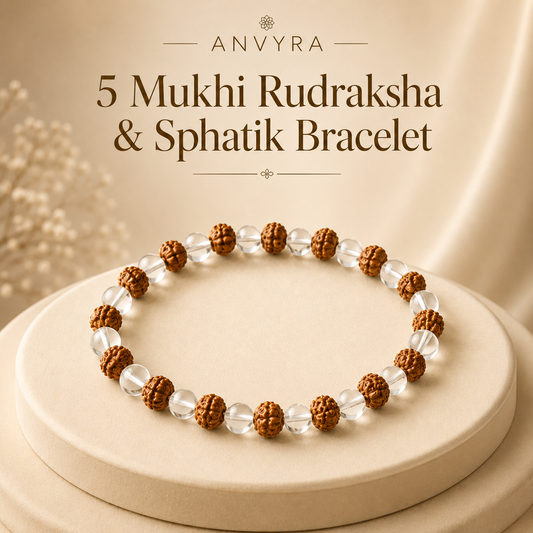 5 Mukhi Rudraksha & Sphatik Bracelet