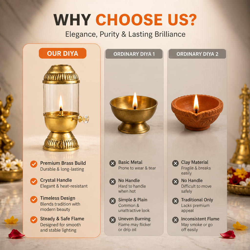 Akhand Glass Diya Set — brass finish close-up