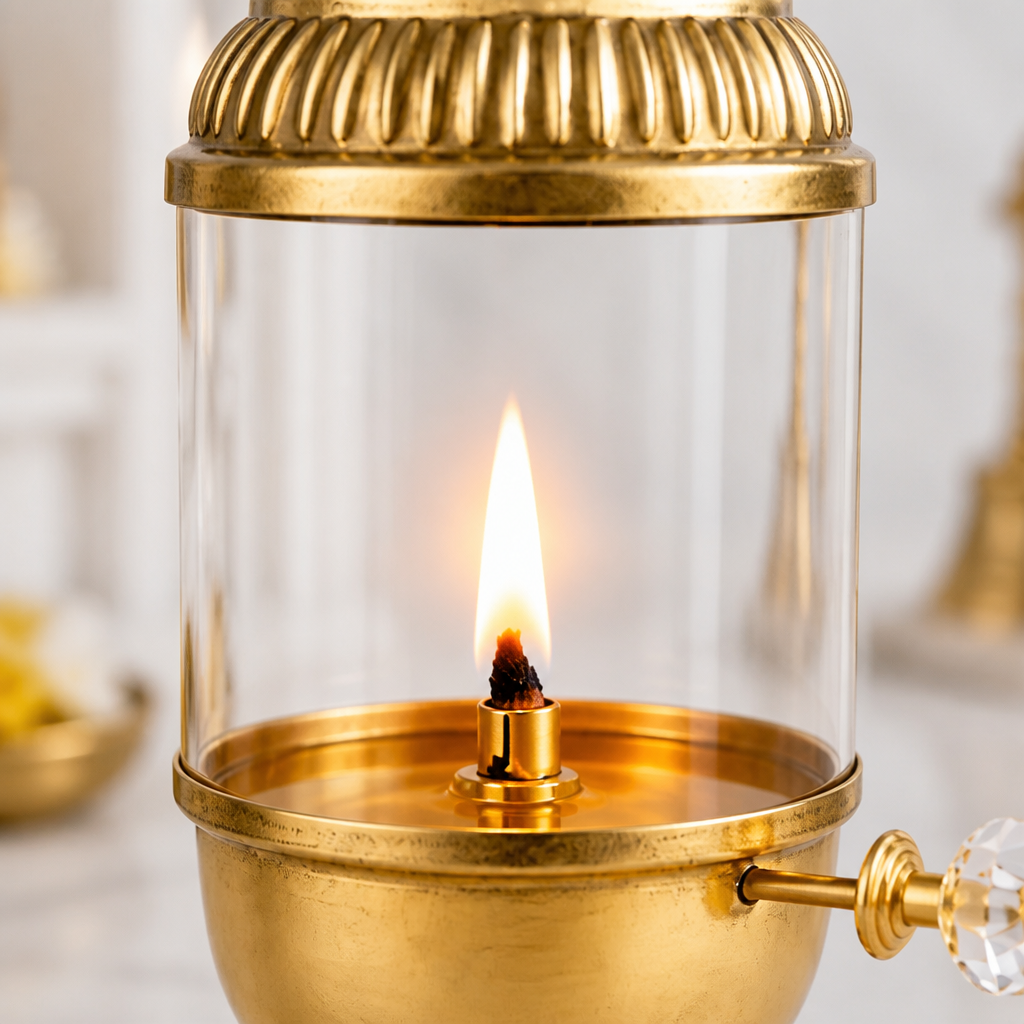 Akhand Glass Diya Set with steady flame