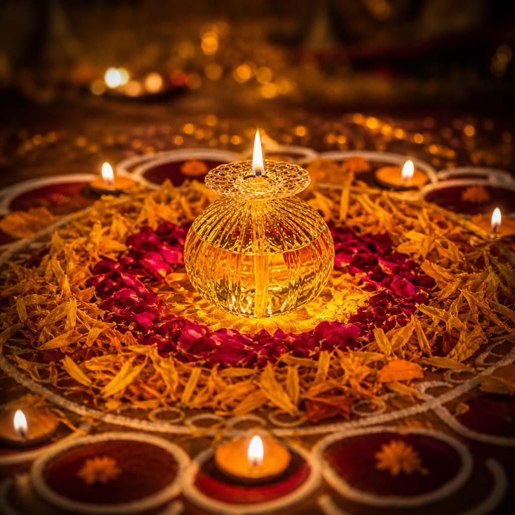 Glass Diya in a devotional setting